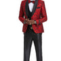 Exquisite Collection: Men's Paisley Shawl Collar 3-Pc Suit In Red/black- Slim Fit
