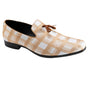 Charm Collection: Tan Checkered Slip-On Loafers