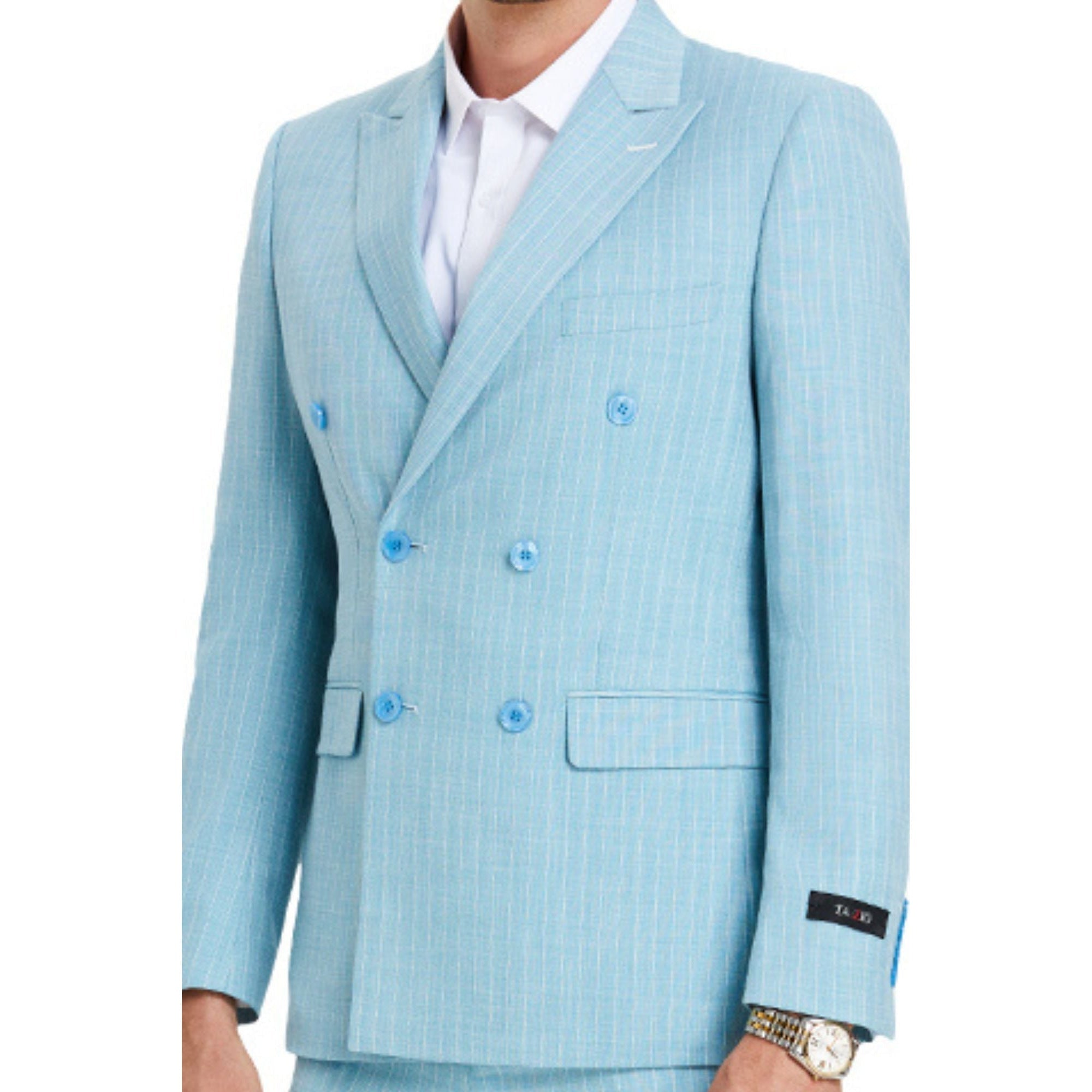 Pinstripe 3-Piece Skinny Fit Suit with Peak Lapel - Teal by Tazzio