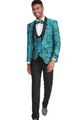 Thoreau Collection: Men's Turquoise 4-Piece Slim Fit Suit with Shawl Collar