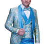 Eclipse Elegance Collection: 3PC Modern Fit Shawl Lapel Tuxedo With Woven Fabric In Turquoise