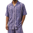 stacy adams purple mesh print shirt and shorts set