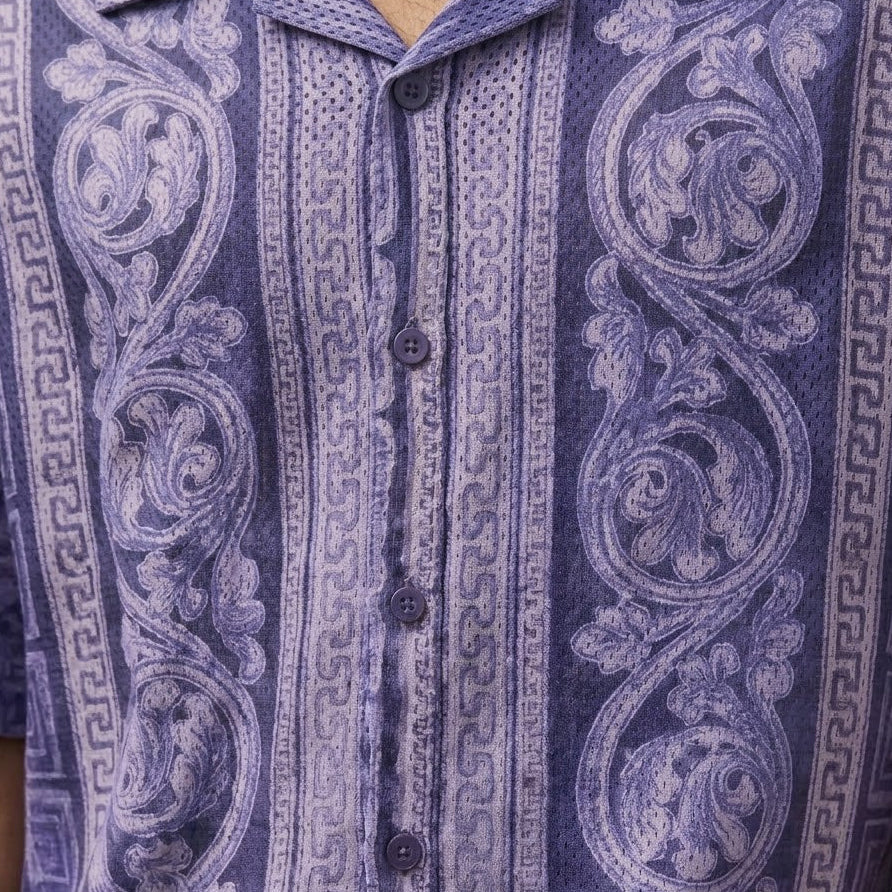 stacy adams purple mesh print shirt details