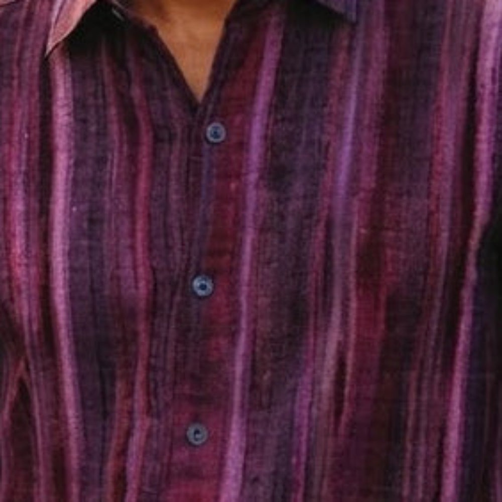 purple linen print long sleeve shirt fabric detail