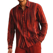 Red Vertical Linen Print Long Sleeve Shirt