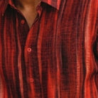 red linen print long sleeve shirt fabric detail