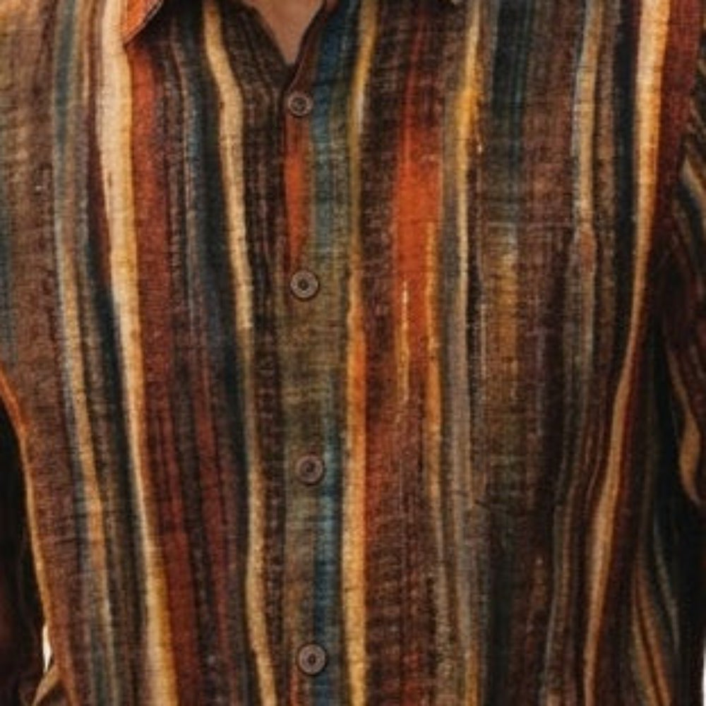 brown linen print long sleeve shirt fabric detail