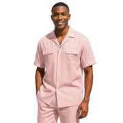 Pink Short Sleeve Linen Walking Suit Set by Stacy Adams