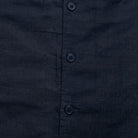 navy linen short sleeve walking suit set fabric details
