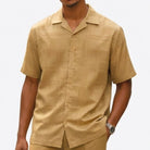 khaki poly jacquard 2-piece walking suit set by Stacy Adams front view details