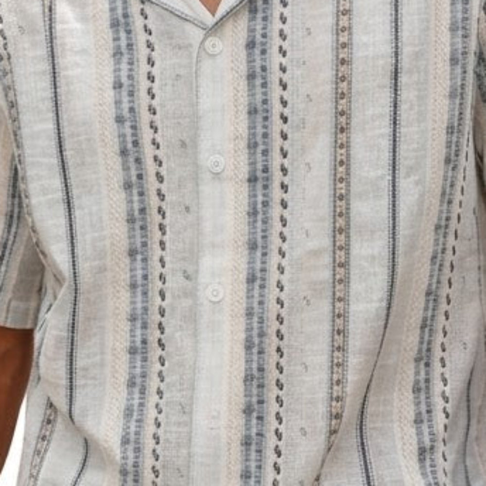 white vertical embroidered pattern shirt detail