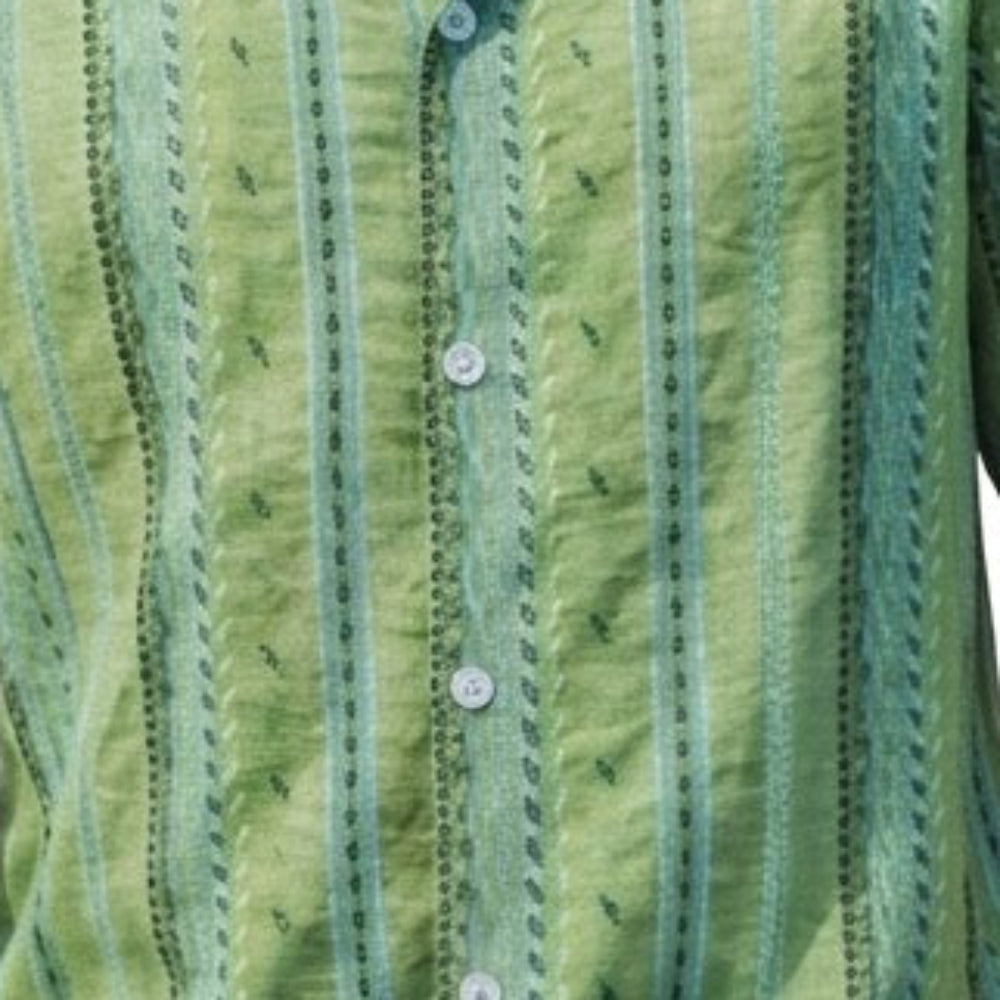sage green vertical embroidered pattern shirt detail