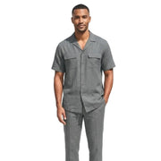 Grey Short Sleeve Linen Walking Suit Set by Stacy Adams