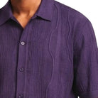 purple textured knit walking suit shirt detail
