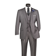 Men's 3 Piece Tone-on-Tone Pinstriped Single Breasted Regular Fit Suit - Medium Grey