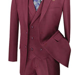 ElegantEcho Collection: Burgundy 3 Piece Glen Plaid Single Breasted Regular Fit Suit