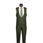 Olive Glen plaid double-breasted vest with matching trousers, shown without the suit jacket.