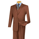 Urbano Collection: Cognac 3 Piece Solid Color Single Breasted Regular Fit Suit