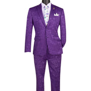 PoshPunto Collection: Purple 2 Piece Tone on Tone Paisley Print Single Breasted Slim Fit Suit
