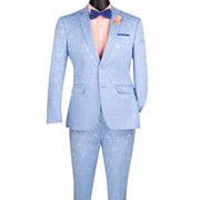 PoshPunto Collection: Light Blue 2 Piece Tone on Tone Paisley Print Single Breasted Slim Fit Suit
