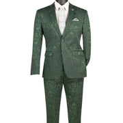 PoshPunto Collection: Hunter Green 2 Piece Tone on Tone Paisley Print Single Breasted Slim Fit Suit