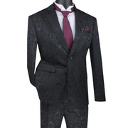 PoshPunto Collection: Black 2 Piece Tone on Tone Paisley Print Single Breasted Slim Fit Suit