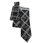 Stacy Adams Black and White Gridlock Collection Tie and matching Pocket Square Set front view.