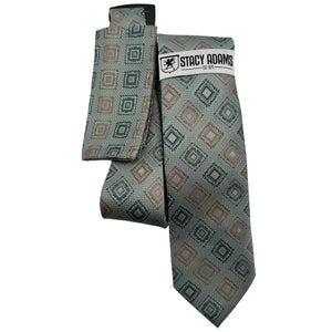 Men's Stacy Adams Geometric Tie & Pocket Square Set - Sage/Copper
