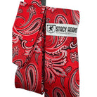 Close-up of the layered red, white, and black "Cipher" paisley pattern from the Stacy Adams collection.
