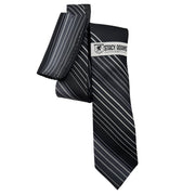 Men's Striped Tie & Pocket Square Set - Silver/Charcoal by Stacy Adams