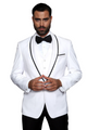 3-Piece Tailored Fit Wool Suit with Bow Tie and Flat Front Pants - White