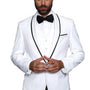 Empire Elegance Collection: White 3PC Flat Front Pants with Bow Tie 100% Wool Tailored Fit