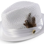 Glossaric Collection: White Solid Color Pinch Braided Fedora With Matching Satin Ribbon Hat