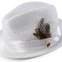 Glossaric Collection: White Solid Color Pinch Braided Fedora With Matching Satin Ribbon Hat