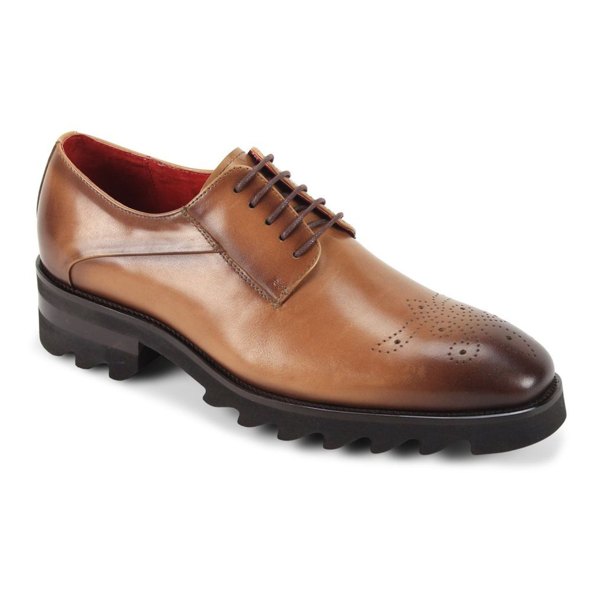 Peanut genuine leather medallion toe derby shoe with EVA lug sole
