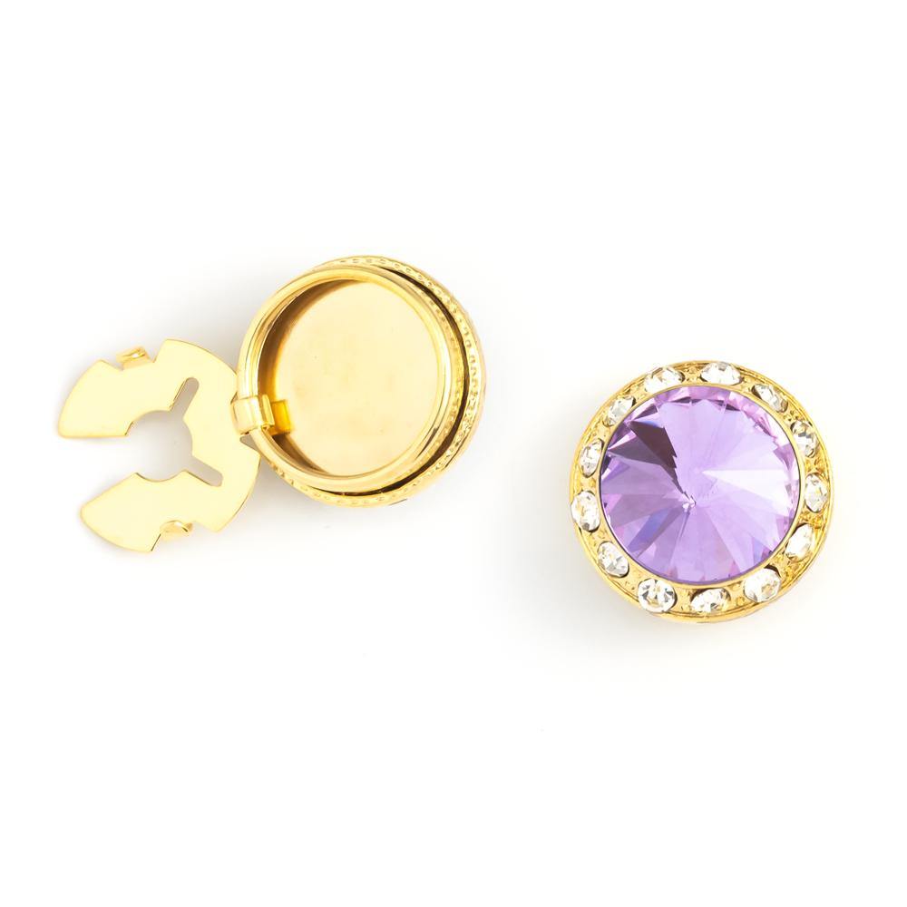 Men's Gold/Tanzanite Button Cover Cuff-Link With Crystal Stud Centered Surrounded By Crystal Studs - Suits & More