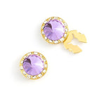 Men's Gold/Tanzanite Button Cover Cuff-Link With Crystal Stud Centered Surrounded By Crystal Studs - Suits & More