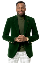 Green Solid Velvet Blazer J134