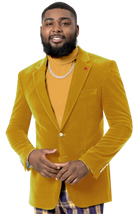Mustard Solid Velvet Blazer J134