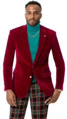 Red Solid Velvet Blazer J134