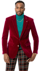 Men’s Velvet Blazer Single-Breasted 2-Button Modern Fit - Red