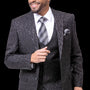 Black Solid Textured Tone On Tone Three Piece Regular Fit Fashion Suit M2763