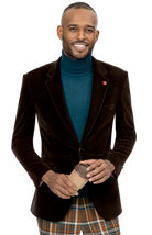 Brown Solid Velvet Blazer J134