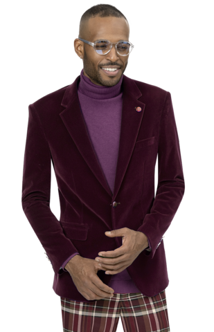 Burgundy Solid Velvet Blazer