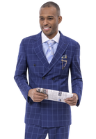 Navy Plaid Three Piece Regular Fit Fashion Suit M2769
