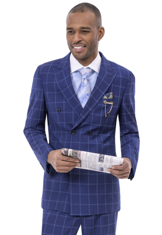 Navy Plaid Three Piece Regular Fit Fashion Suit M2769