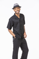 Men's 2-Piece Tone-on-Tone Striped Short Sleeve Walking Suit Set - Black