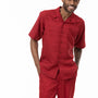 Red Striped Tone On Tone Walking Suit 2 Piece Short Sleeve Set 2205
