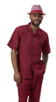 Tone On Tone Burgundy Walking Suit 2 Piece Horizontal Stripe Short Sleeve Set 2222