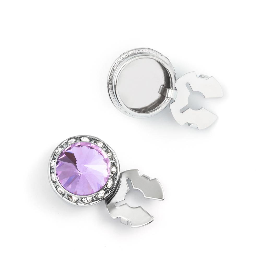 Men's Silver/Tanzanite Button Cover Cuff-Link With Crystal Stud Centered Surrounded By Crystal Studs - Suits & More